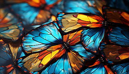 Close-up of a butterfly wing showing intricate patterns and colors.