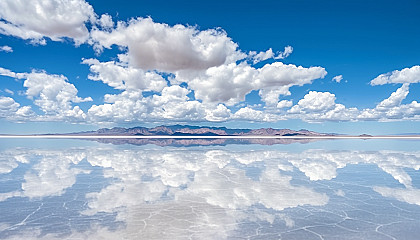 Breathtaking view of an expansive salt flat mirroring the sky.