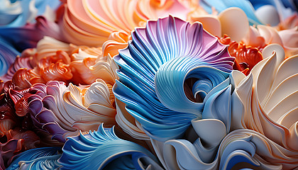 An extreme close-up of the texture and colors of a seashell.