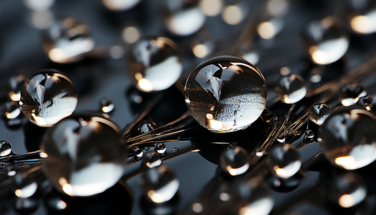 Macro view of dew drops on a spider web, glistening like diamonds.