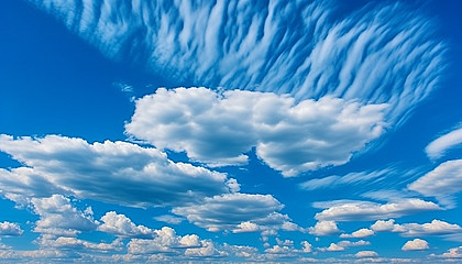 Wispy cloud formations high in a bright blue sky.