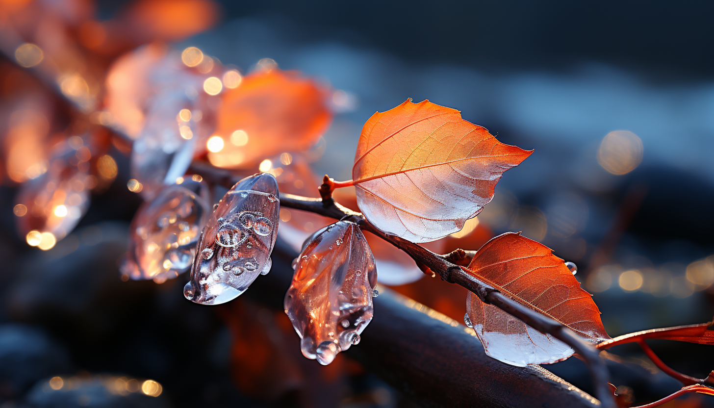 A macro shot of crystals forming on a leaf or branch in winter.
