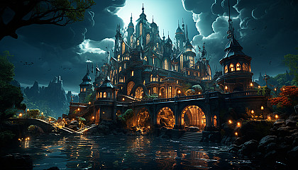 Undersea Atlantis-like city, with glowing bioluminescent structures, diverse marine life, and merfolk inhabitants.