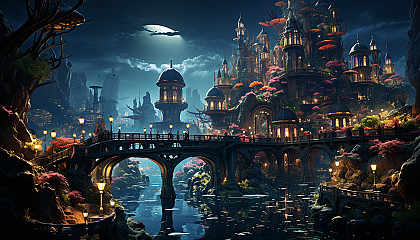 Futuristic underwater city with dome structures, bioluminescent plants, diverse marine life, and submarines navigating the waters.