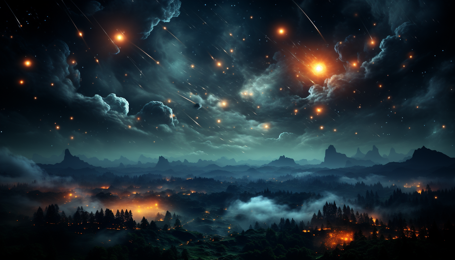 A meteor shower streaking across a star-filled night sky.