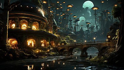 Futuristic underground city illuminated by bioluminescent plants, with advanced technology, diverse inhabitants, and transparent tunnels.