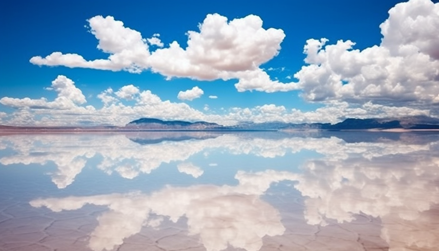 Breathtaking view of an expansive salt flat mirroring the sky.