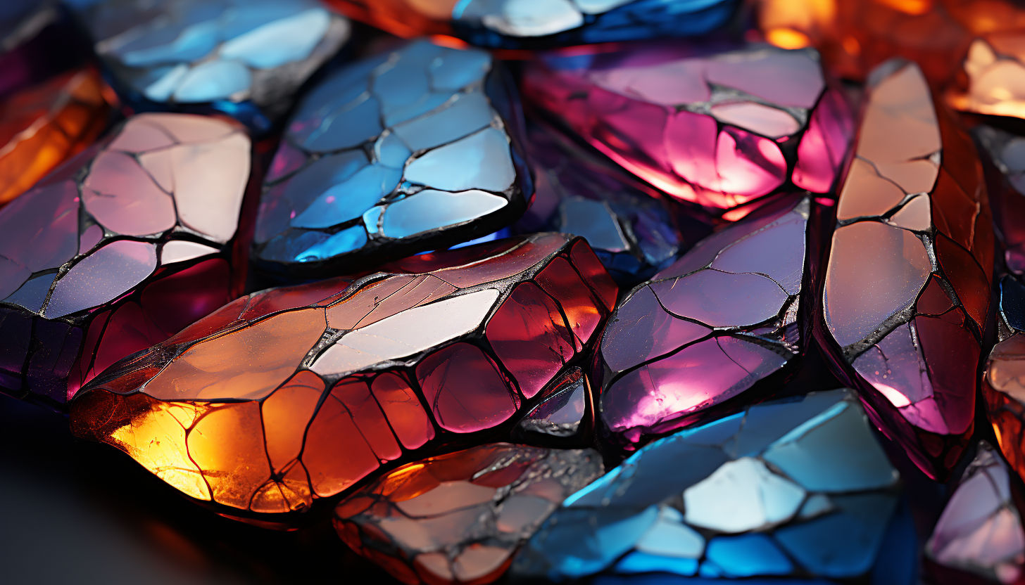 A close-up of the surface of a gemstone, showing its beautiful color and texture.