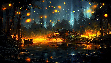 Fireflies illuminating a warm summer night.