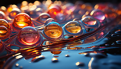 The surface of a soap bubble, displaying a rainbow of colors.