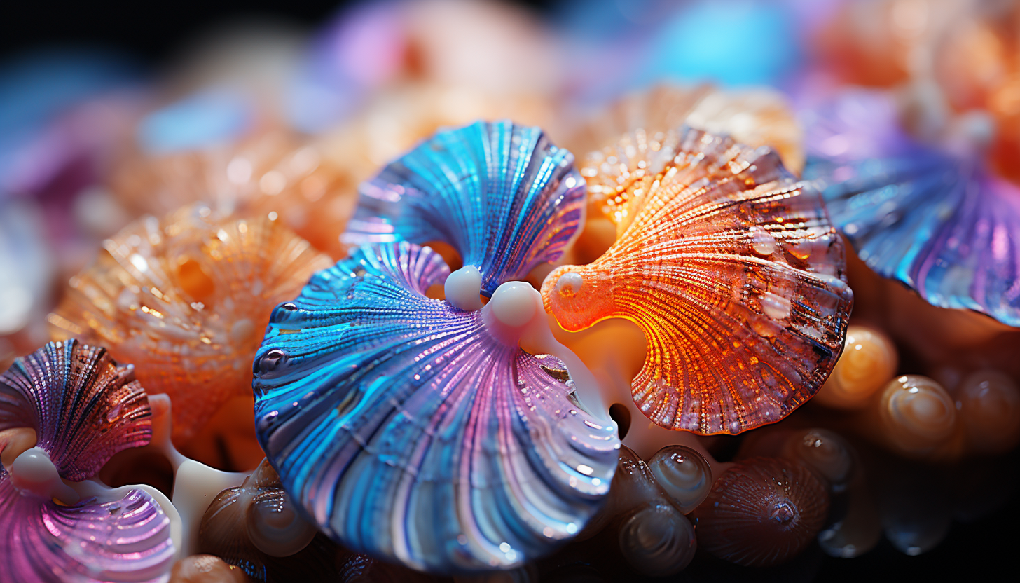 Macro shot of the vibrant and intricate patterns on a seashell.