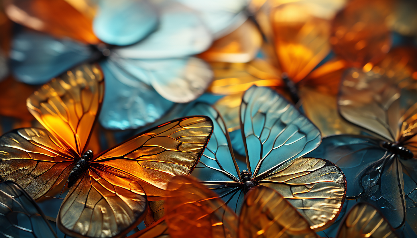 An abstract, macro view of butterfly wings revealing intricate patterns.