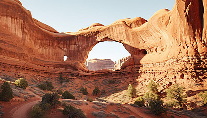 Majestic sandstone arches shaped by wind and water over time.