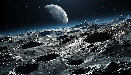 A high-definition view of the lunar surface, showcasing craters and valleys.