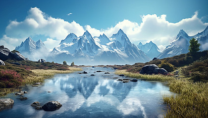 A glacial lake reflecting the stunning beauty of the surrounding peaks.