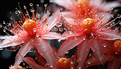 Macro view of a flower's stamen, heavy with pollen grains.