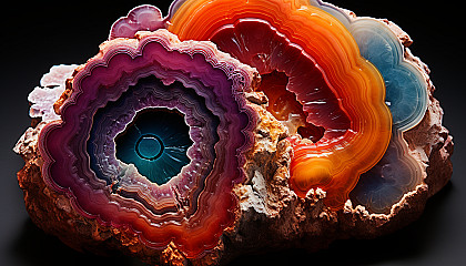 Colorful fractal patterns observed in a cut geode.
