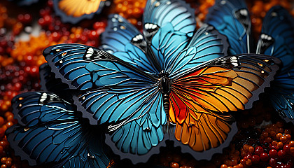 Intricate patterns on a butterfly's wings, magnified to reveal their full detail.