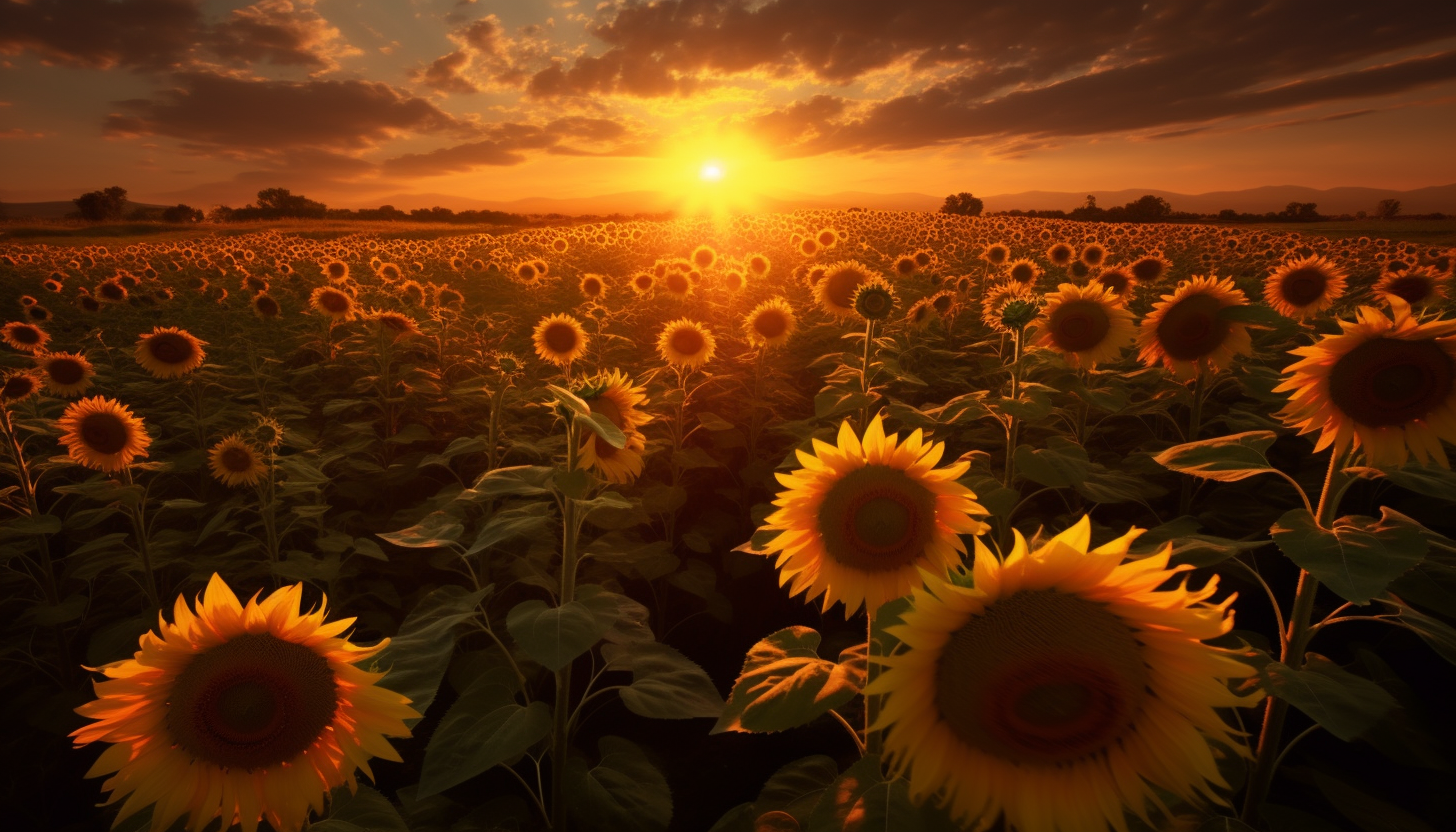 A vast field of sunflowers turning towards the sun.
