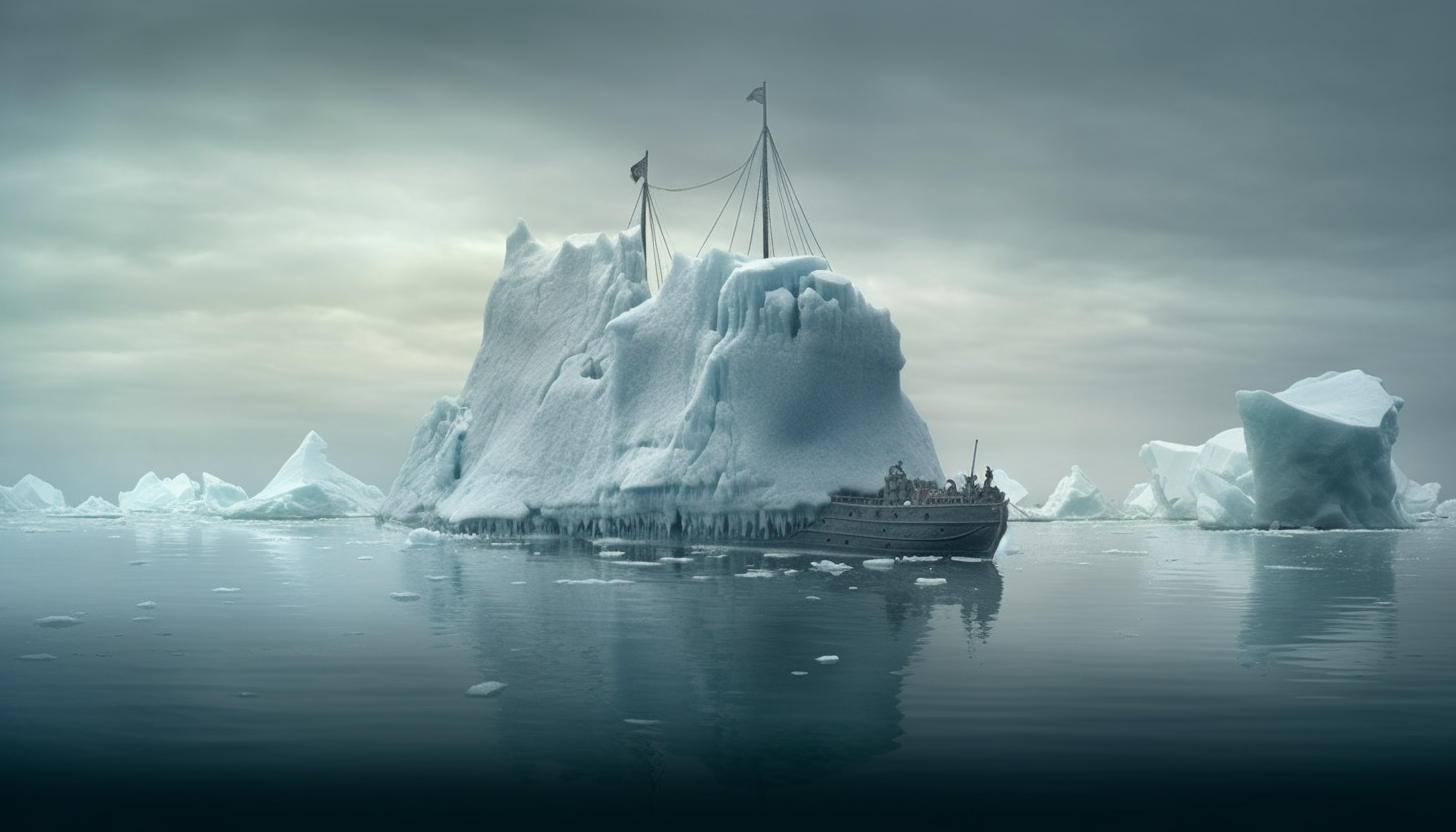 Iceberg flotilla in a frosty sea.