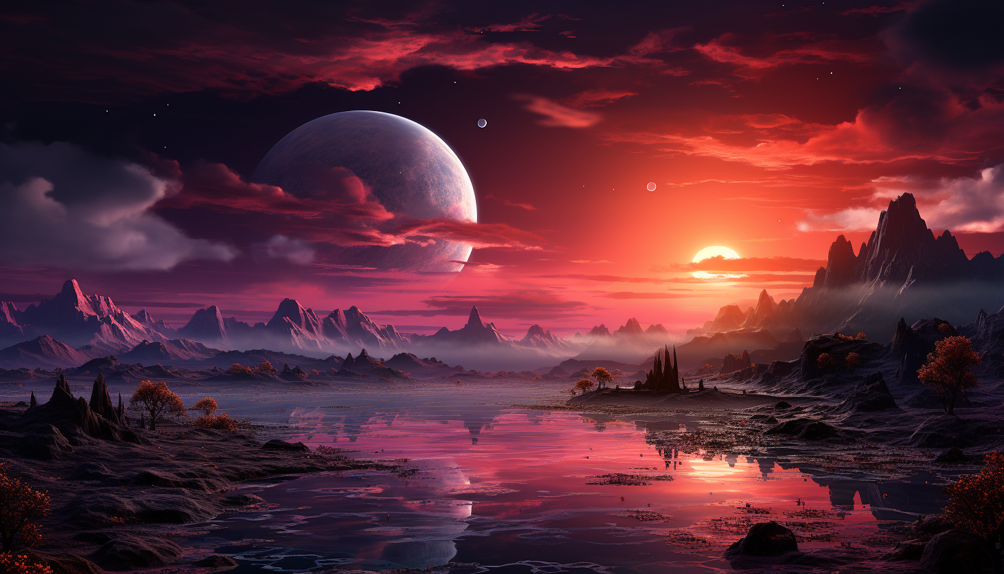 Vivid hues of a sunset on a distant exoplanet.