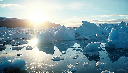 Glaciers glistening in the arctic sunlight.